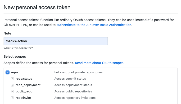 Creating a thanks-action personal access token