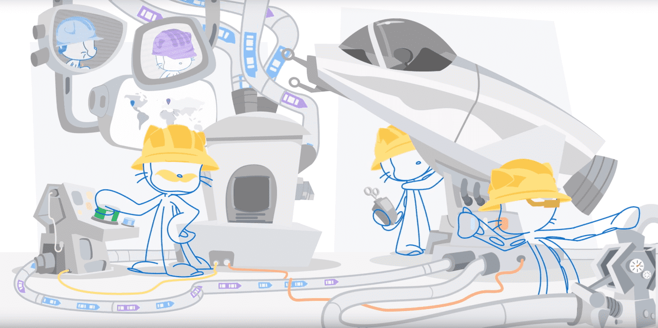 Octocats launching a spaceship